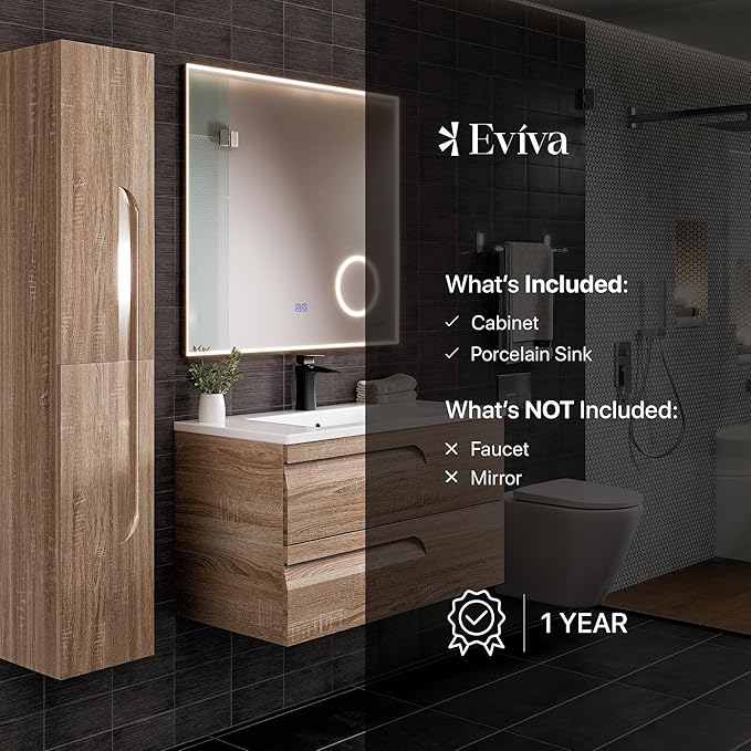 Eviva Joy 36 in. Maple Wall MountSingle Sink Bath Vanity with Porcelain Top and Integrated Sink