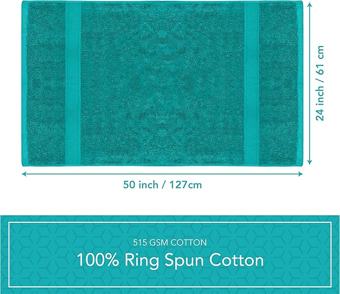 Pleasant Home Bath Towels Set of 6 (24” x 50”) 100% Cotton, Teal | 515 GSM | Lightweight, Soft & Highly Absorbent Luxury Towels for Bathroom | for Gym, Pool & Spa