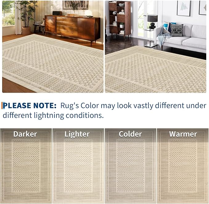 Washable Area Rugs 10x13 Rug for Living Room Modern Grey Rug Plaid Large Area Rug for Bedroom Decor Rustic Non Slip Throw Rugs Low Pile Stain Resistant Carpet for Office Dining Room 10'x13'