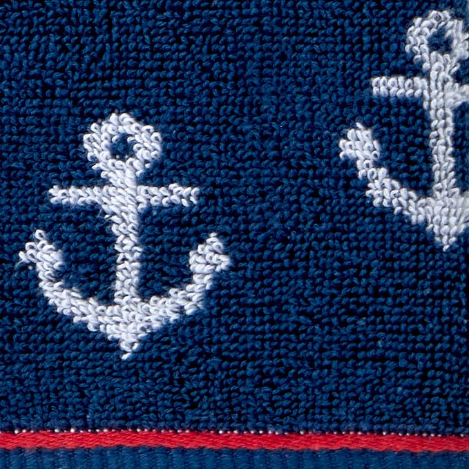 SKL Home Nautical Anchor Jacquard Hand Towel Set-2pc, 100% Cotton, Navy | Plush, absorbent & reversible. Great for everyday & coastal/beach décor in the bathroom, kitchen, bar or any sink space.