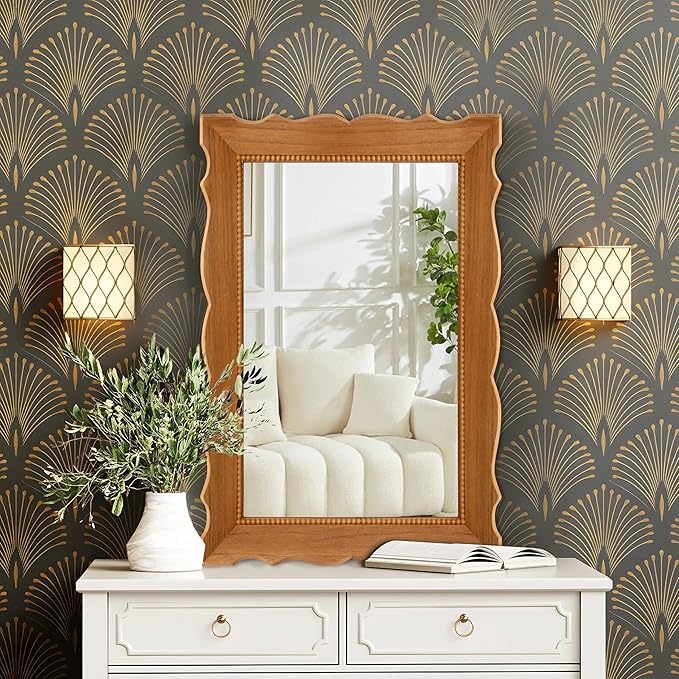 Besdomus Farmhouse Wood Framed Mirror: 30" x 20" Wood Bathroom Wall Mirror - Vertical or Horizontal Hanging for Bathroom/Vanity/Entryway - Ideal for Country Style Lovers