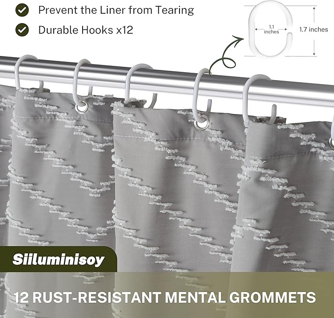 Siiluminisoy Boho Shower Curtain with Tassel Woven Fabric Grey Shower Curtain 72 x 72 Modern Farmhouse Textured Tufted Chevron Striped Minimalist Bathroom Shower Curtain Set with Hooks