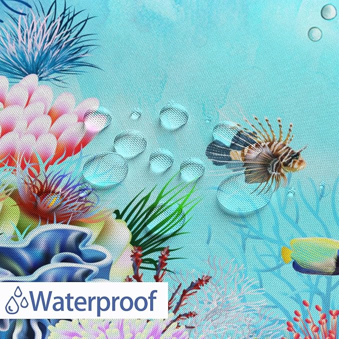 Sea Turtle Shower Curtain - Blue Ocean Underwater Marine Life With Octopus, Fish, Coral - Coastal Nautical Bathroom Decor - Hooks Included 72"X72" Blue