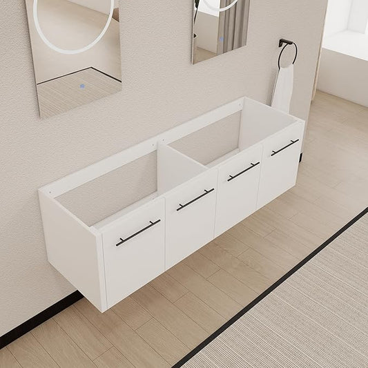 60 Inch Floating Bathroom Vanity,60" Bathroom Vanity Without Sink,Modern Bathroom Vanity Cabinet,White Wall Mounted Cabinet(Sink Basin Not Included)