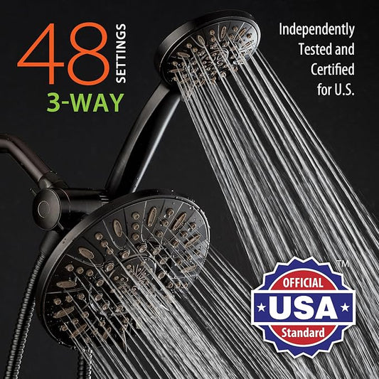 AquaDance 7" Premium High Pressure 3-way Rain & Handheld Shower Head Combo | Enjoy Dual 6-Setting Luxury Shower Heads Separately or Together for the Best of Both Worlds! Stainless Steel Hose - Bronze