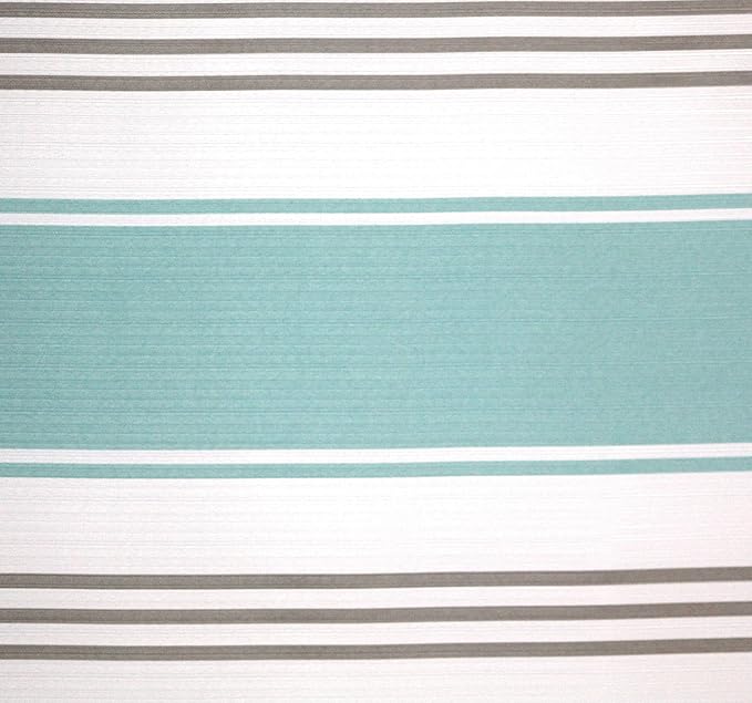 Nautical Striped Fabric Shower Curtain, Coastal Wide Stripe Design, Aqua Grey White, 70" x 72", with Hooks