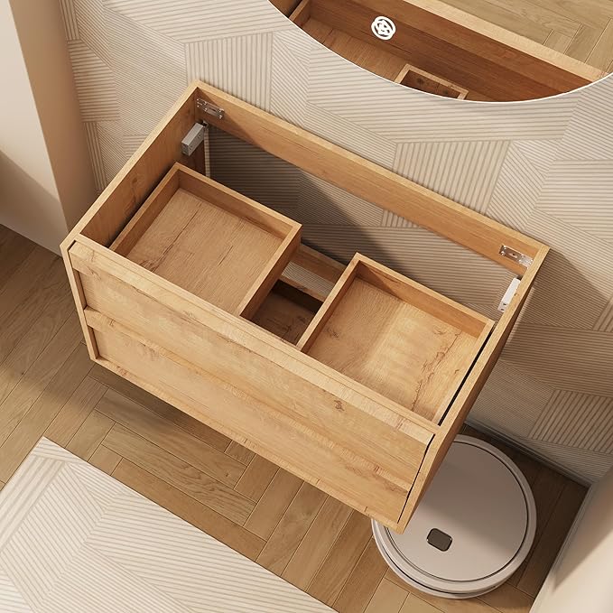 eclife 30" Floating Bathroom Vanity Sink Combo, Wall Mounted Modern Minimalist Storage Cabinet with 2 Drawers, Exclude Sink, Faucet & Drain, Natural