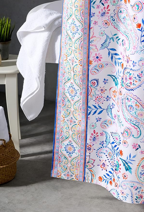 Maison d' Hermine Shower Curtain 100% Cotton One Panel 70"x72" Washable Fabric Shower Curtains for Bathroom, Easy Hanging with 12 Button Holes - Home Hotel Spa Easter Gifts (Indian Floral)