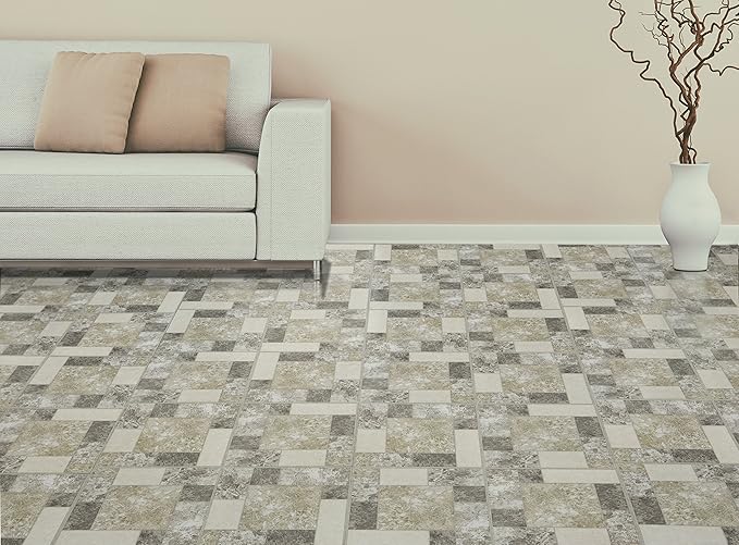 Nexus Self Adhesive 12-Inch Vinyl Floor Tiles, 20 Tiles - 12" x 12", Ancient Beige Mosaic Pattern - Peel & Stick, DIY Flooring for Kitchen, Dining Room, Bedrooms & Bathrooms by Achim Home Decor