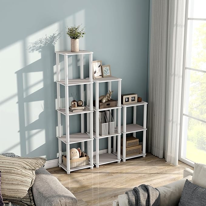 Homes: Inside + Out Apexa Modern 5-Tier Narrow Shelving Units, Collectibles Display Shelves, Easy Assembly Standing Shelf, Home Storage Organizer for Living Room, Bedroom, Office, Taupe Grey