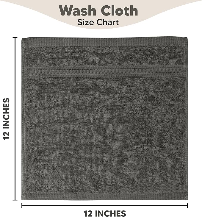 Towel and Linen Mart 100% Cotton - Wash Cloth Set - Pack of 4, Quick Dry, Luxurious, Highly Absorbent and Soft Feel Premium Spa & Hotel Perfect for Daily Use (12 X 12 Grey)