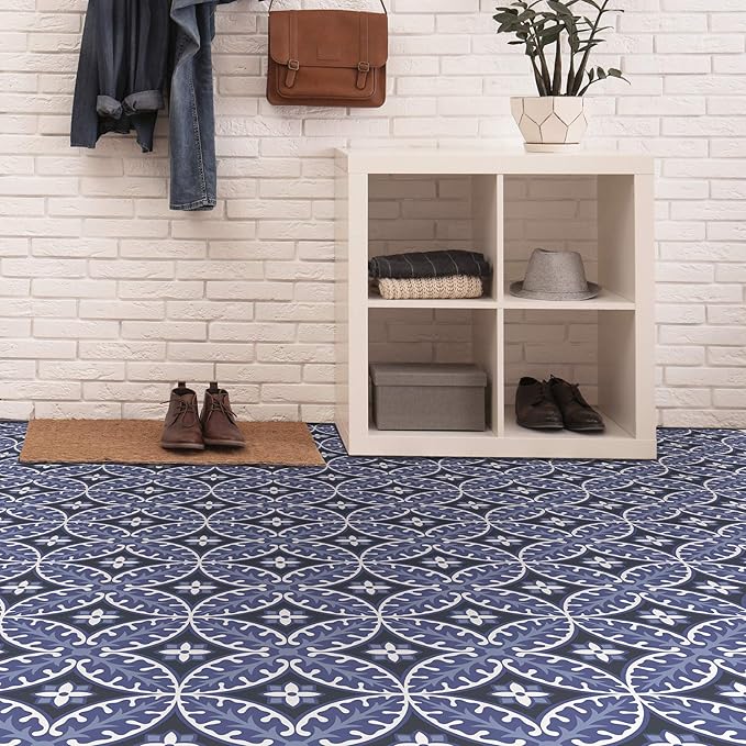FloorPops Capri Peel and Stick Floor Tiles, Multicolor Geometric Removable Vinyl Flooring, Self Adhesive Floor Tiles for Kitchen Bathroom Entryway