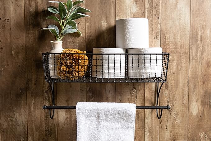 DII Rustic Bathroom Décor, Metal Storage, Large Towel Bar, Black