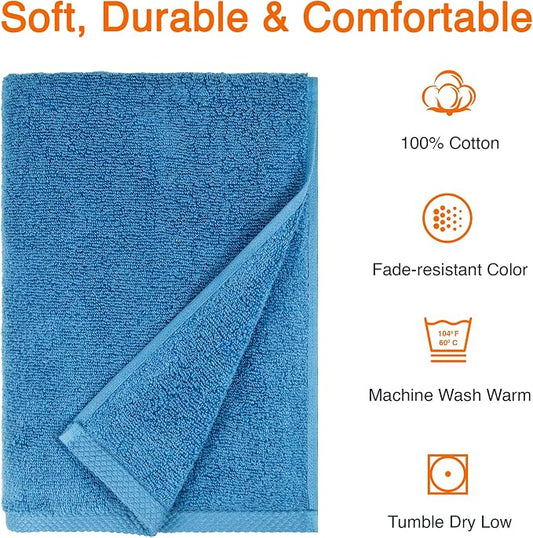 Amazon Basics 2-Piece Quick-Dry Oversize Bath Towel, 100% Cotton, 54" x 30", Lake Blue