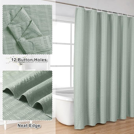 Aiyufeng Moga Extra Long Sage Green Shower Curtain 96 Inch Long, Embossed Texture Fabric Bathroom Shower Curtain, Large Hotel Bath Curtain with 12 Holes, 72Wx96H, Sage Green