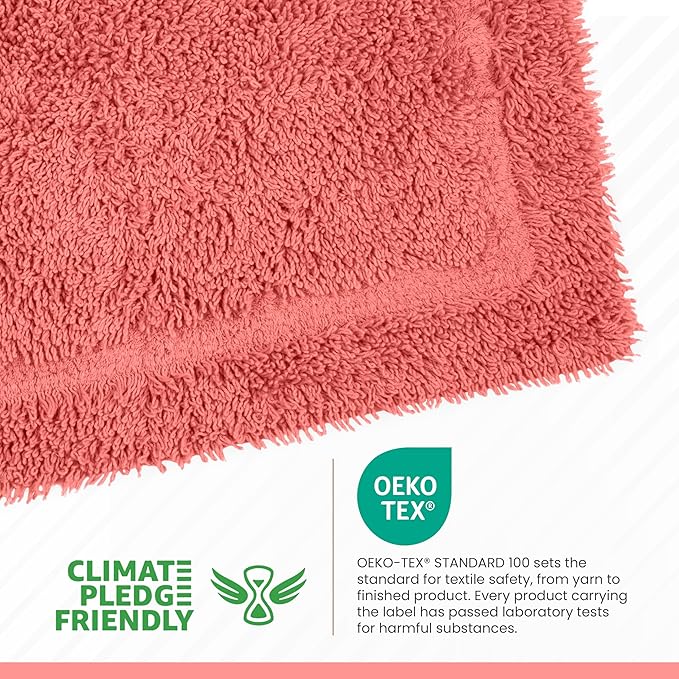 Martex Ringspun Bath Rug, 20" x 30", Coral | 100% Cotton, Super Soft, Super Absorbent, Non-Slip, Quick Drying