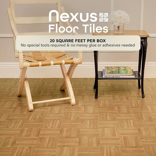 Nexus Peel & Stick Vinyl Floor Tiles, 20-Pack, 12 x 12 in, Oak | Decorative Tile Format: Dimensional Tile Texture Adds Coordinated Finish Detail.