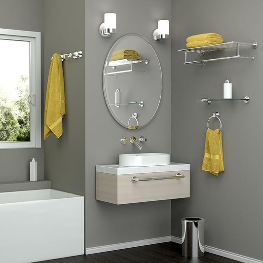Gatco 4636 Glam Glass Shelf, 20 Inch, Chrome / Wall Mounted 20.13" X 5.50" Tempered Curved Glass Shelf