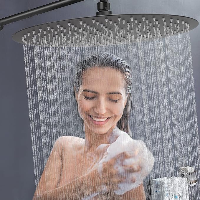 NearMoon Rain Shower Head, Ultra-Thin Design-Pressure Boosting, Awesome Some Experience, High Flow Stainless Steel Rainfall Head (16 Inch, Matte Black)