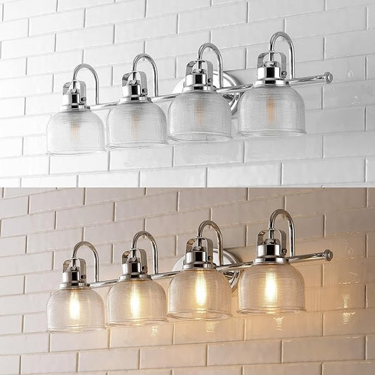 JONATHAN Y 30" Chrome Modern Bathroom Vanity Light, 4-Light LED Wall Sconce, Clear Glass Bell Shade for Mirror Hallway Kitchen, ETL Listed, LED Bulb Included (JYL7902A)