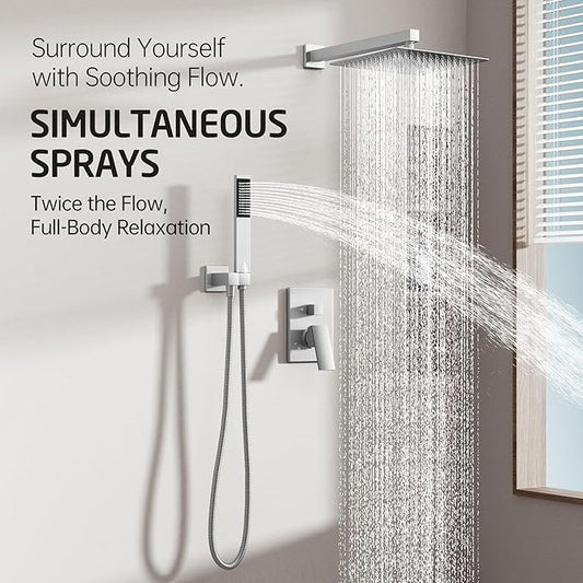 KES Shower Faucet Set, Shower System 12 Inch Rain Shower Head with Handheld Spray, Pressure Balance Shower Faucets Sets Complete Brushed Nickel (cUPC Certified Shower Valve Included), XB6230S12F18-BN