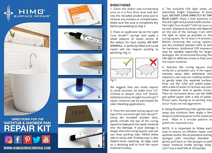Bathtub & Shower Pan Repair Kit - Fits American Standard White - HIMG | Color-matched DIY repair kit to fix chips, cracks, nicks on American Standard White bathtubs, sinks, shower pans