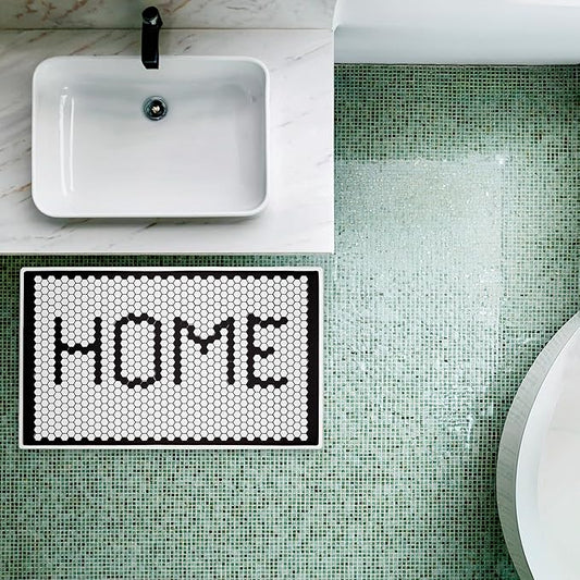 Stupell Industries Home Mosaic Pattern Plush Bathroom Mat & Bath Rug, Soft Quick-Dry Non-Slip Bathroom Rug with Recycled Foam Cushion, Geometric Tile Pattern Design by Elizabeth Tyndall, 18"x30"