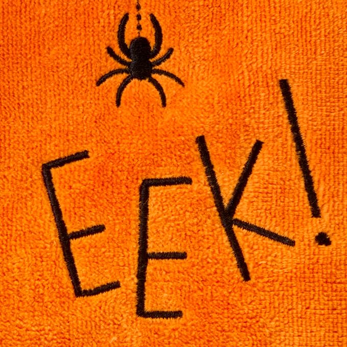 SKL Home Halloween Eek Hand Towel Set-2pc, 100% Cotton, Embroidered, Orange | Soft, embroidered velour. Great for the bathroom, kitchen or bar & gift.