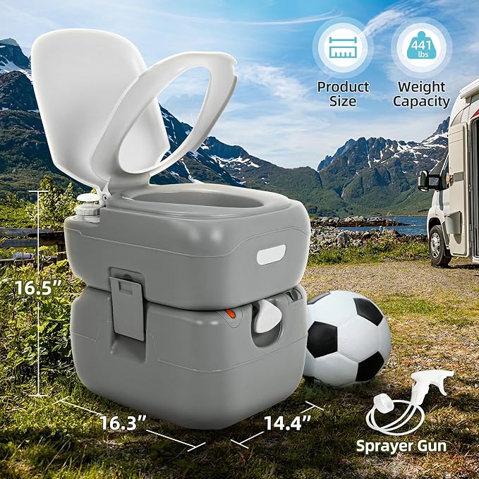 YITAMOTOR Portable Toilet 5.8 Gallon, Camping Porta Potty with Sprayer and Handbag, RV Toilet with Handle Pump, Level Indicator, for Motorhome Travel, Car, Boat, Indoors and Outdoors | Camping Porta Potty with Sprayer and Handbag, RV Toilet with Handle...