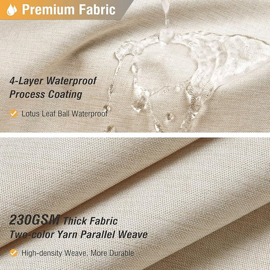 84x72 Wide Linen Textured Waterproof Cloth Shower Curtain, Beige/Cream | Wide Size, 230GSM Polyester, Heavy Duty Fabric, Weighted Hem, 14 Plastic Hooks, Modern Luxury Hotel Style, Machine Washable
