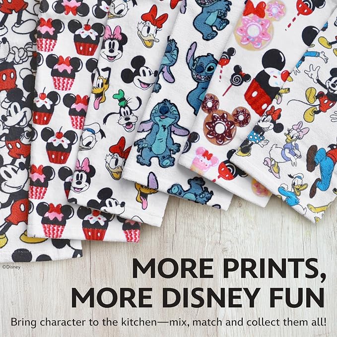 Disney Mickey & Minnie Cotton Kitchen Towels, 2-Pack 16"x26", Absorbent | Durable, colorfast dish towels resist fraying, machine washable, dries dishes, hangs on oven handles, great for gifting
