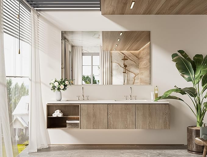 Frameless Mirror 60" x 36" Large Tempered Wall Mirror for Bathroom, Bedroom, Entryway, Hallway, Home Gym, Vertically/Horizontally