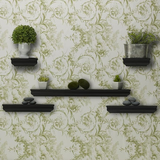MELANNCO Floating Molding Shelves for Bedroom, Living Room, Bathroom, Kitchen, Nursery, Set of 5, Black