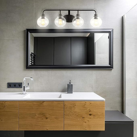 JONATHAN Y 36" Oil Rubbed Bronze Farmhouse LED Vanity Light Wall Sconce for Bathroom, Clear Seeded Glass Shade, Industrial Iron Indoor Fixture, LED Bulb Included (JYL7529A)