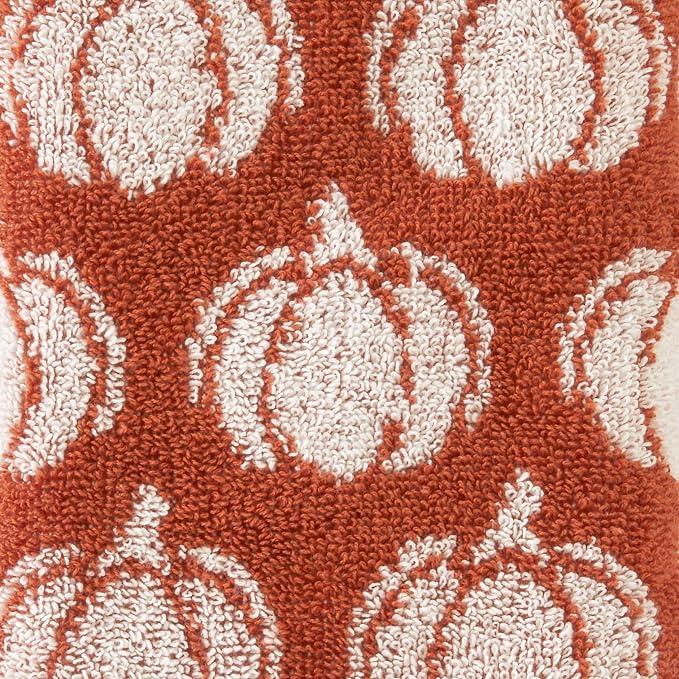 SKL Home Fall/Thanksgiving Pumpkin Hand Towel Set-2pc, Jacquard, Spice | 100% Cotton. Soft, absorbent & reversible. For use in the bathroom, kitchen or bar & gifting.