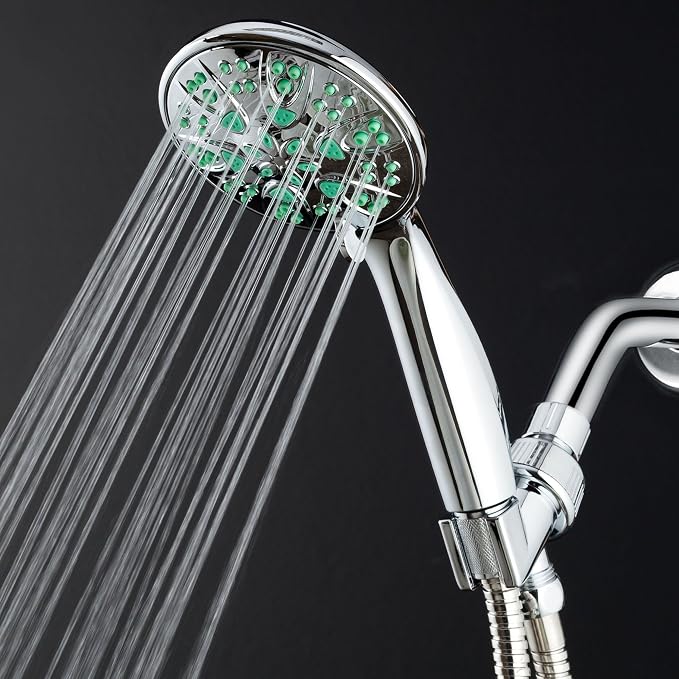 AquaDance Antimicrobial – Anti-Clog High-Pressure 6-Setting Hand Shower with Microban Nozzle Protection from Growth of Mold, Mildew & Bacteria for Stronger Shower! 3 Jet Color Choices – 4" Coral Green