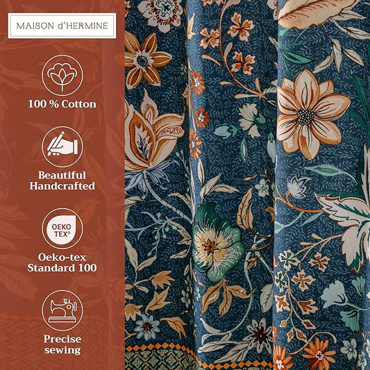 Maison d' Hermine Shower Curtain 100% Cotton One Panel 70"x72" Washable Fabric Shower Curtains for Bathroom, Easy Hanging with 12 Button Holes - Home Spa Easter Gifts (Luxury Loft - Dark Teal)
