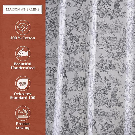 Maison d' Hermine Shower Curtain 100% Cotton One Panel 70"x72" Washable Fabric Shower Curtains for Bathroom, Easy Hanging with 12 Button Holes - Spa Easter Gifts (The Miller - Paloma Grey)