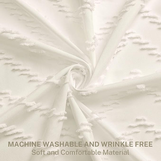 Boho Farmhouse Shower Curtain, 72 x 72 Tufted Chevron Textured Striped Modern Farmhouse Minimalist Cream Shower Curtain for Bathroom