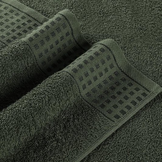 GLAMBURG 100% Cotton Ultra Soft 6 Pack Towel Set, Contains 2 Bath Towels 28x55 Inches, 2 Hand Towels 16x24 Inches & 2 Wash Coths 12x12 Inches, Compact Absorbent Lightweight & Quickdry - Olive Green
