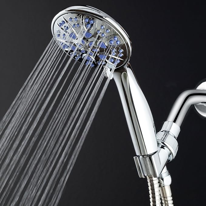 Antimicrobial/Anti-Clog High-Pressure 6-setting Hand Shower by AquaDance with Nozzle Protection from Growth of Mold, Mildew & Bacteria for Stronger Shower!