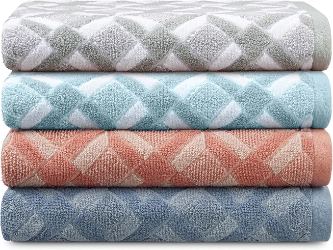 Martex Restore Geo Bath Towel – Soft, Absorbent, Moisture-Wicking and Quick to Dry – Lightweight for Everyday Use – Comfortable Feel with Convenient Loop for Hanging – 30" x 56" – Clay