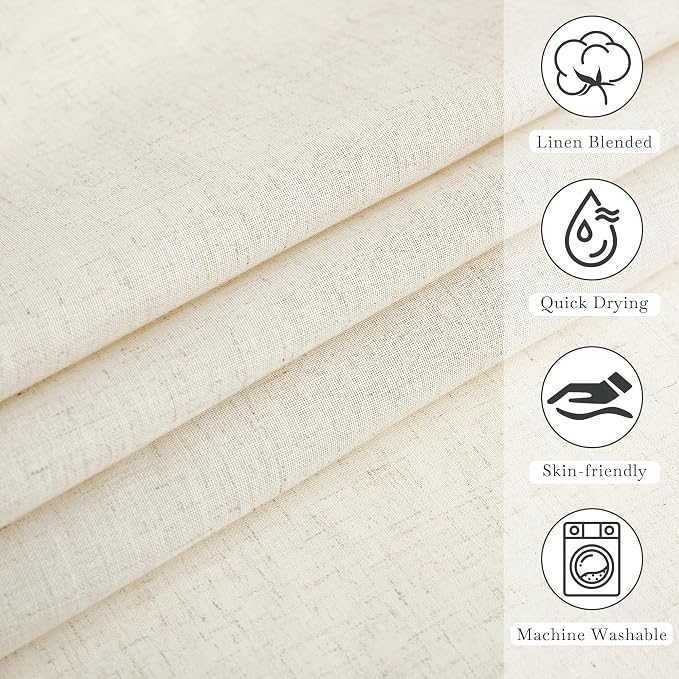 KGORGE Natural Linen Blend Sheer Shower Curtains for Bathroom | Semi-Sheer Waterproof Fabric Lightweight Button Hole for Bathtub, 12 Rust-Proof Hooks Included, W72 x L84