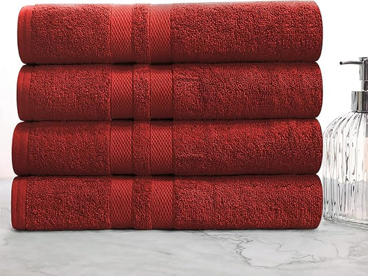 Superior Ultra-Soft 4-Piece Cotton Bath Towel Set, Home Essentials Includes 4 Bath Towels, Absorbent Towels for Daily Use, Guest/Master Bathroom Decor, Shower Basics, Quick Dry - Maroon