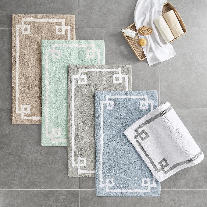 Madison Park Evan 100% Cotton Bathroom Rug Non Slip Backing-Luxrurious Tufted Plush Bath Mat Absorbent, Quick Dry, Spa Design Shower Room Décor, 20x30, Seafoam (Pack of 2)