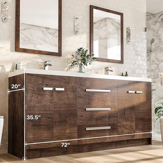 Eviva Lugano 72 in. Rosewood Double Sink Bath Vanity with Acrylic Top and Integrated Sinks