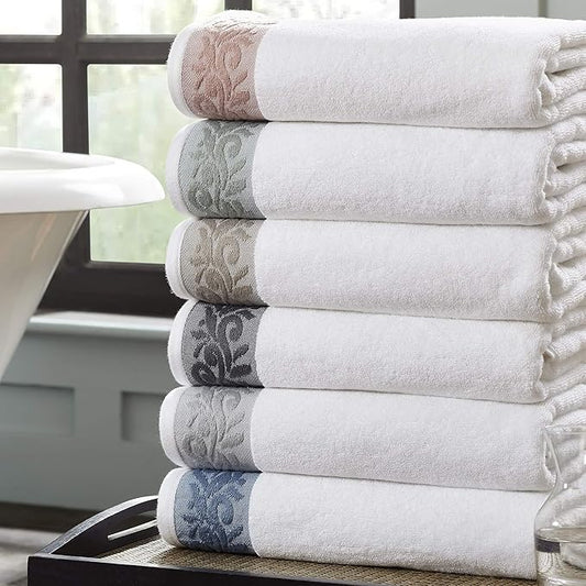 Modern Threads 600 GSM 6-Piece Towel Set with Filgree Jacquard Border Charcoal