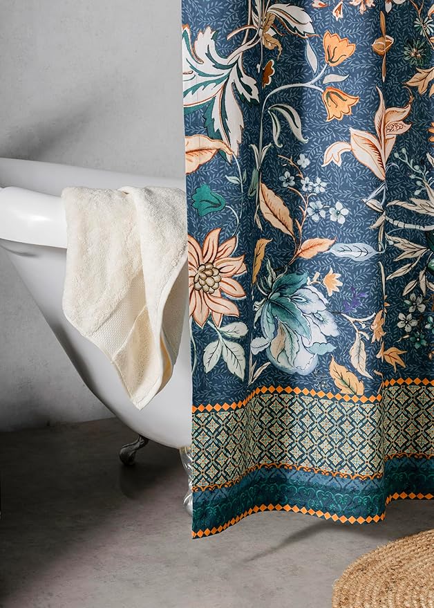 Maison d' Hermine Shower Curtain 100% Cotton One Panel 70"x72" Washable Fabric Shower Curtains for Bathroom, Easy Hanging with 12 Button Holes - Home Spa Easter Gifts (Luxury Loft - Dark Teal)