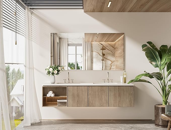60" x 30" Frameless Vanity Mirrors, Rectangle Bathroom Mirror for Wall with Shatterproof Tempered Glass for Bedroom, Living Room, Entryway, Gym, Vertically/Horizontally