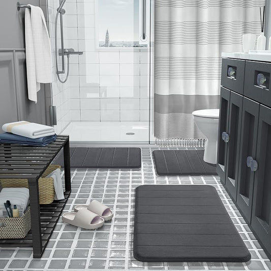 Yimobra Memory Foam Bath Mat, Super Soft Absorbent Bathroom Rug Non Slip 31.5x20 Inch, Quick Dry, Machine Washable Floor Carpet for Tub Shower, Home Decor Accessories, Dark Gray